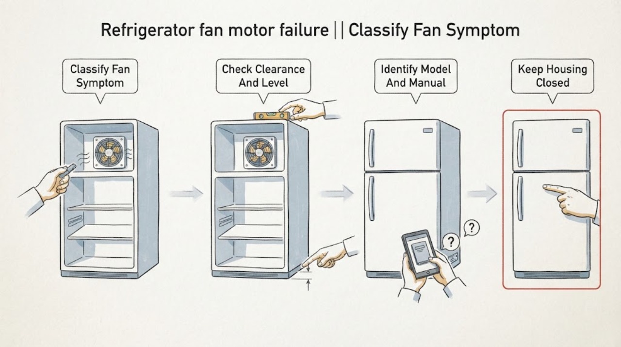 Refrigerator fan motor failure |