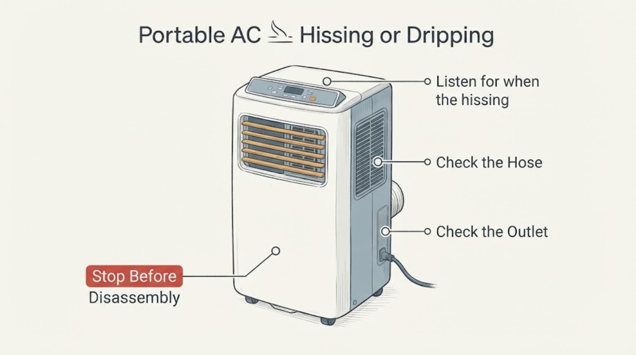 Portable AC Hissing or Dripping