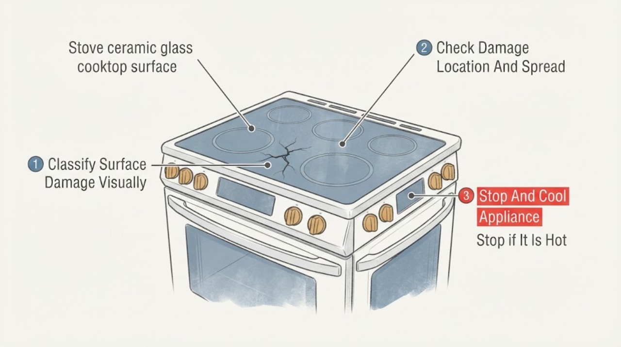 Stove ceramic glass cooktop surface