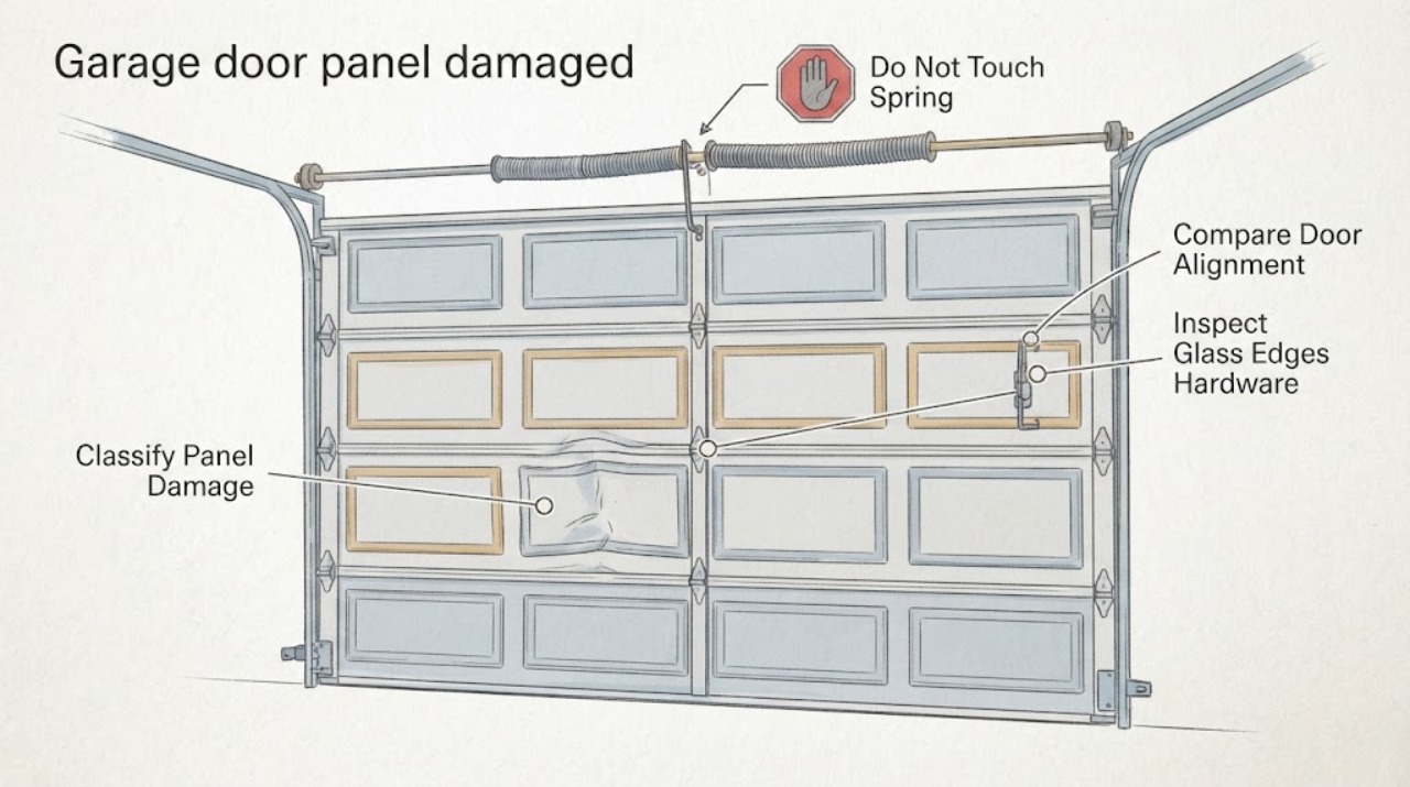 Garage door panel damaged