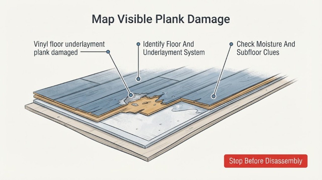 Vinyl floor underlayment plank damaged