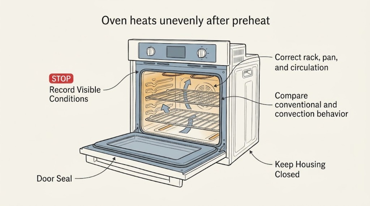 Oven heats unevenly after preheat