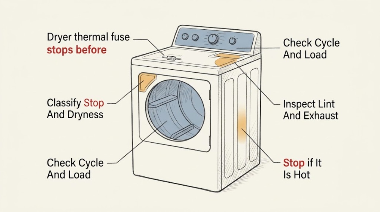 Dryer thermal fuse stops before