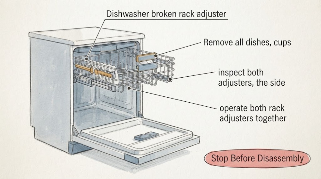 Dishwasher broken rack adjuster