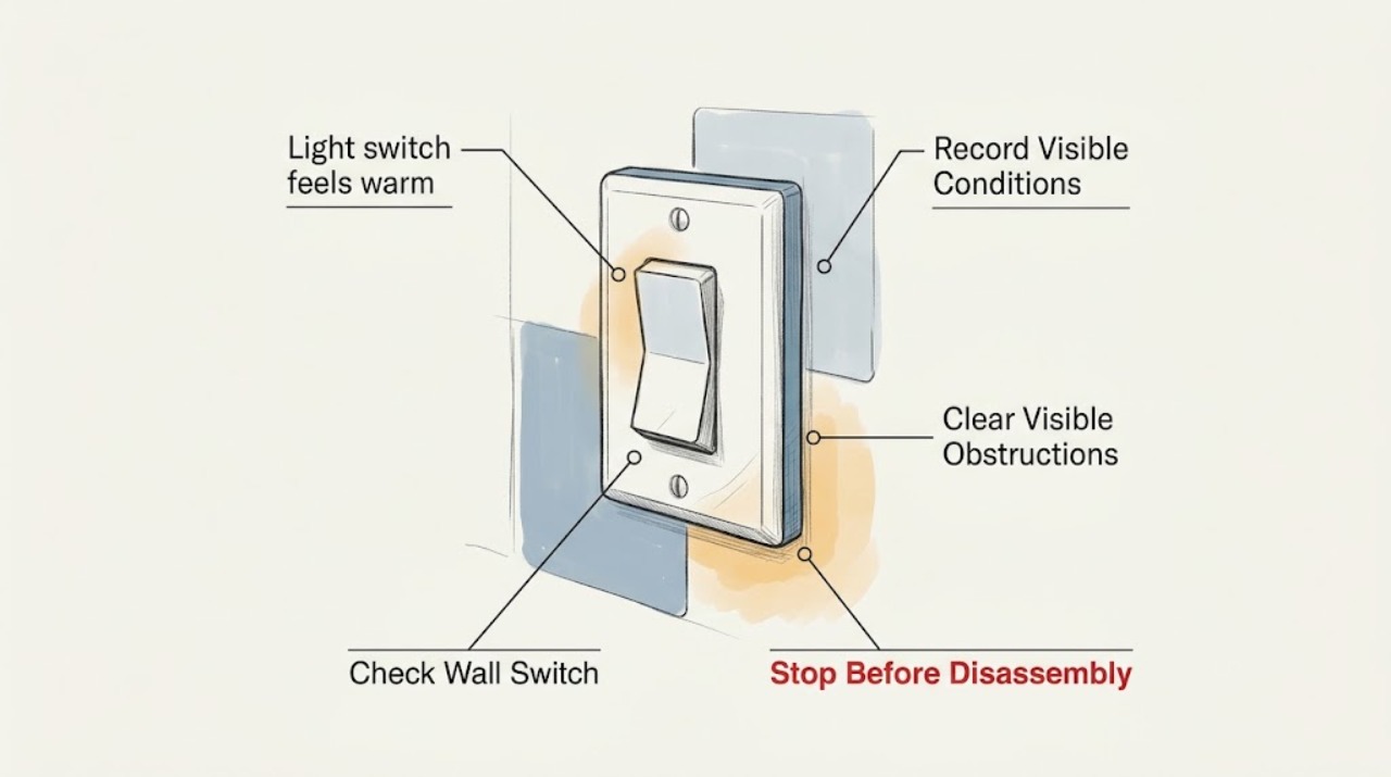 Light switch feels warm