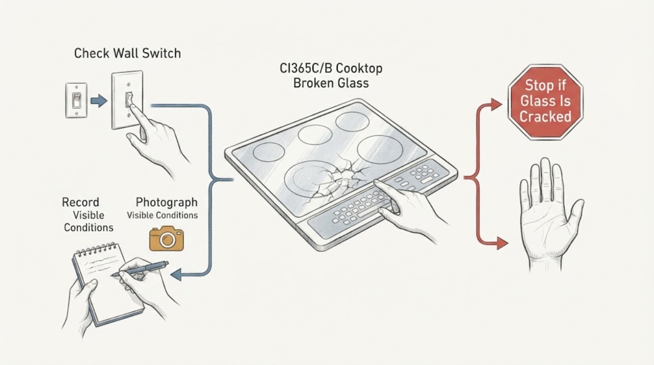 CI365C/B Cooktop Broken Glass