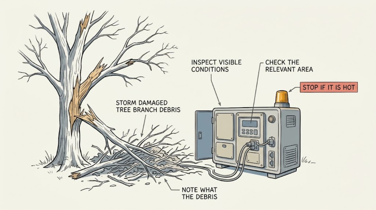 Storm damaged tree branch debris