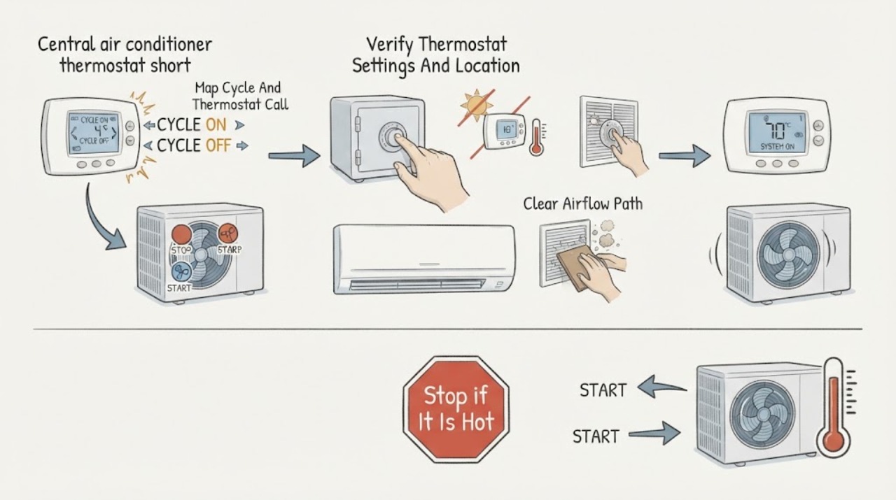 Central air conditioner thermostat short
