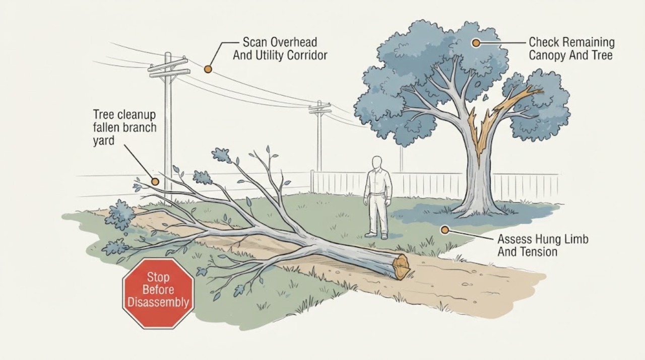 Tree cleanup fallen branch yard