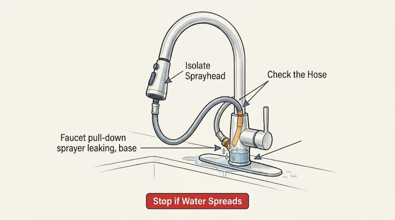Faucet pull-down sprayer leaking, base