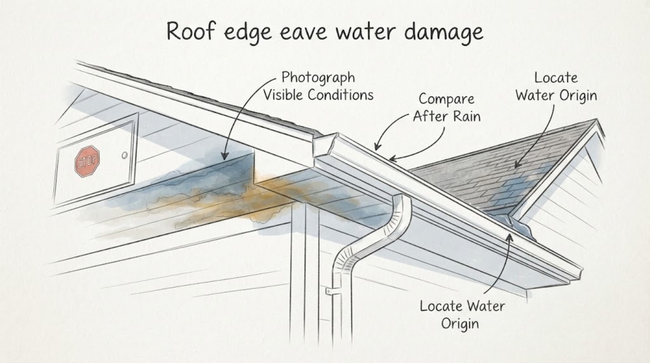 Roof edge eave water damage