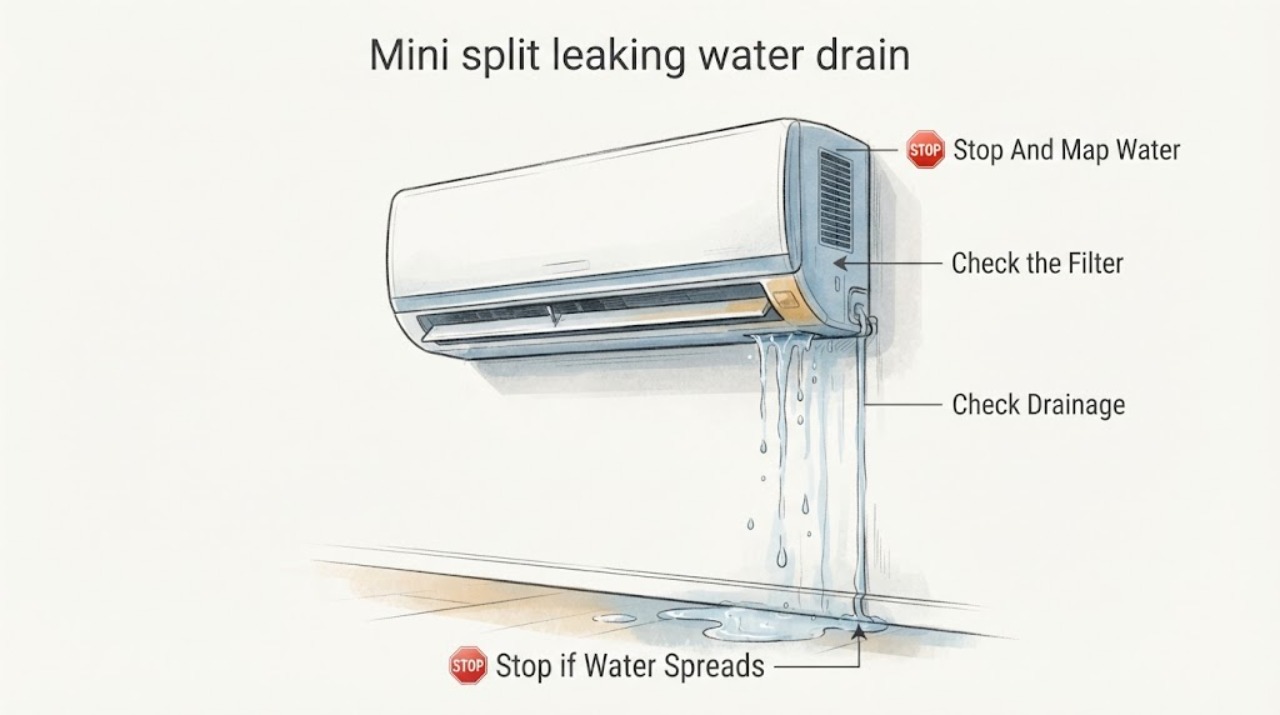 Mini split leaking water drain