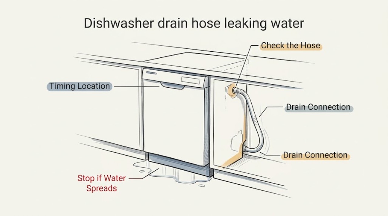 Dishwasher drain hose leaking water