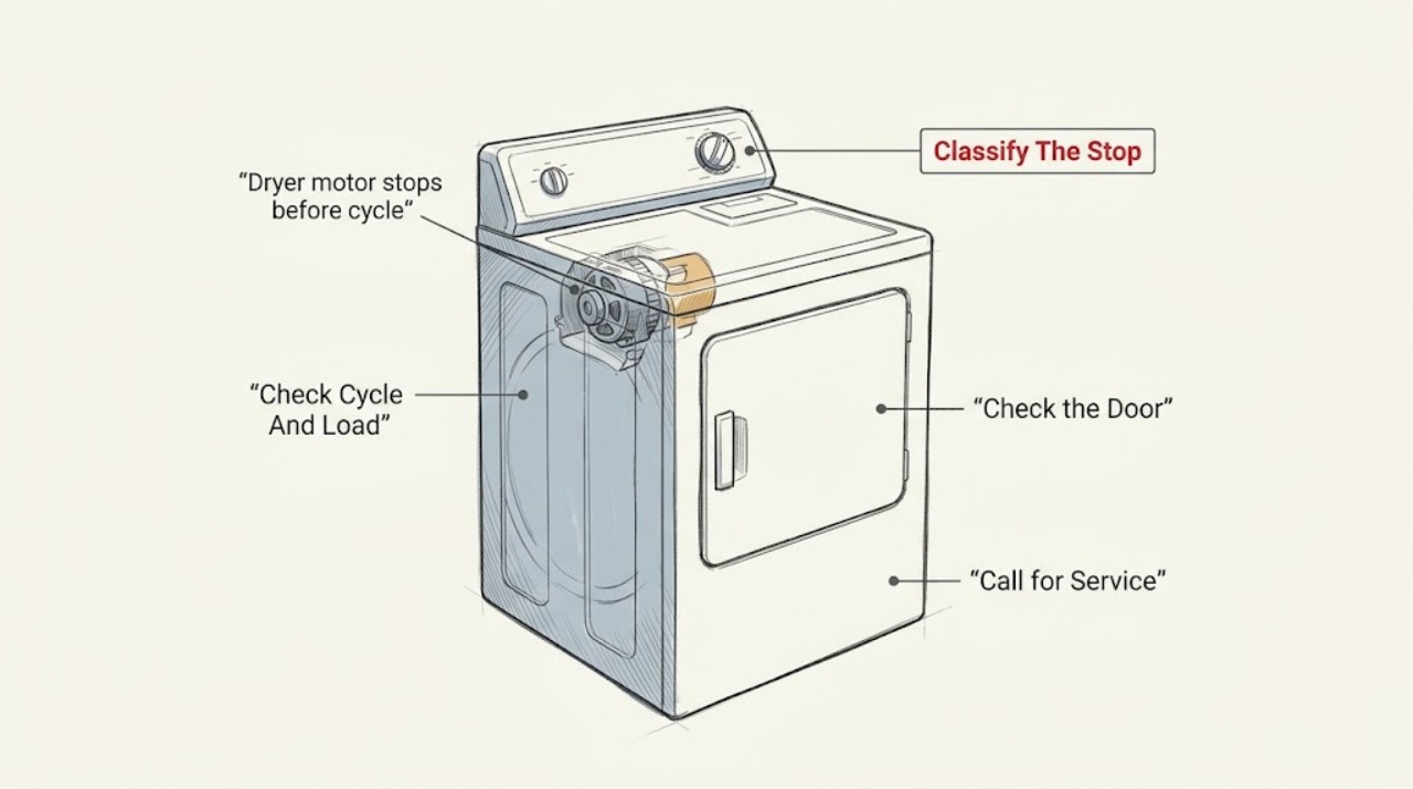 Dryer motor stops before cycle