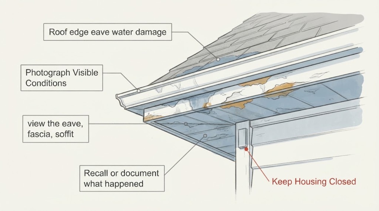 Roof edge eave water damage