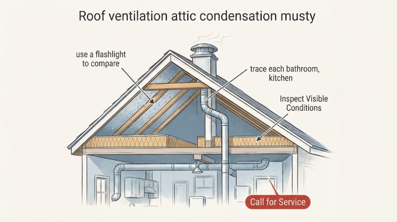 Roof ventilation attic condensation musty