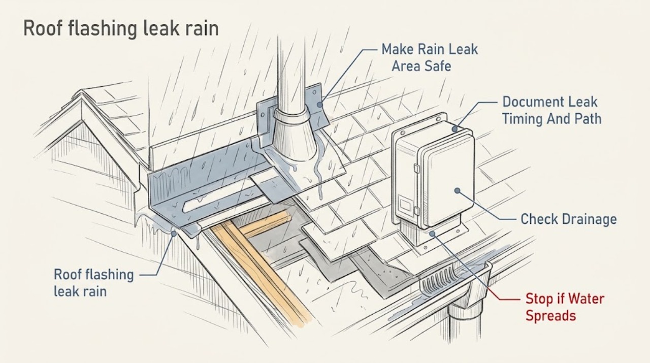 Roof flashing leak rain