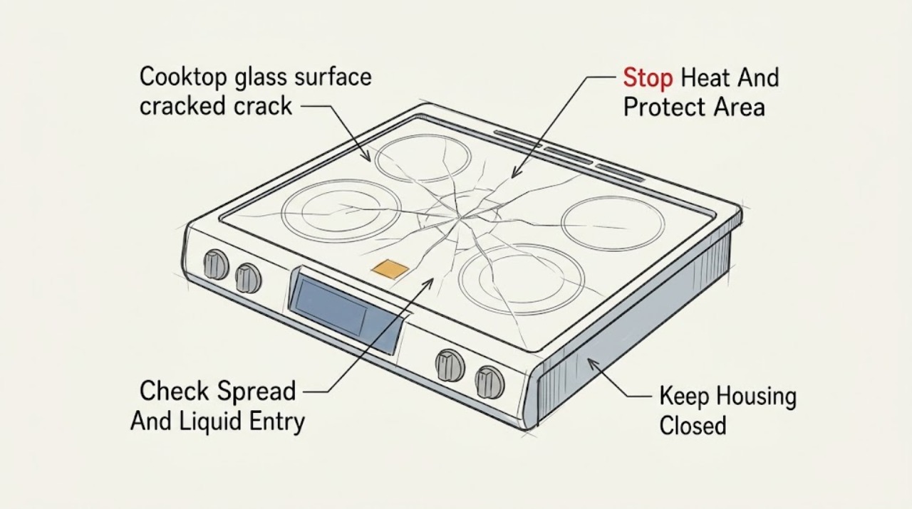 Cooktop glass surface cracked crack