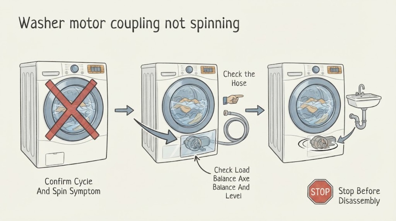 Washer motor coupling not spinning