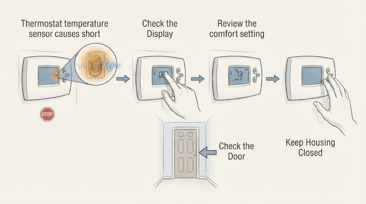 Thermostat temperature sensor causes short