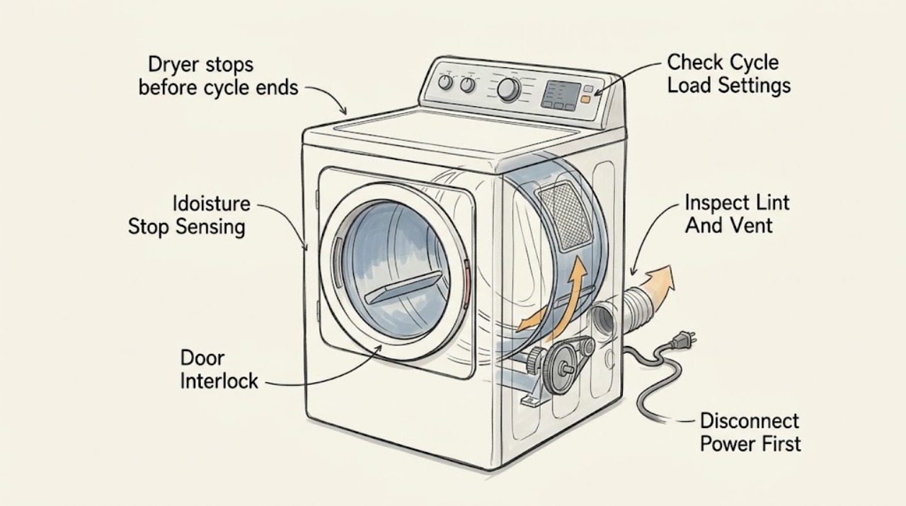 Dryer stops before cycle ends