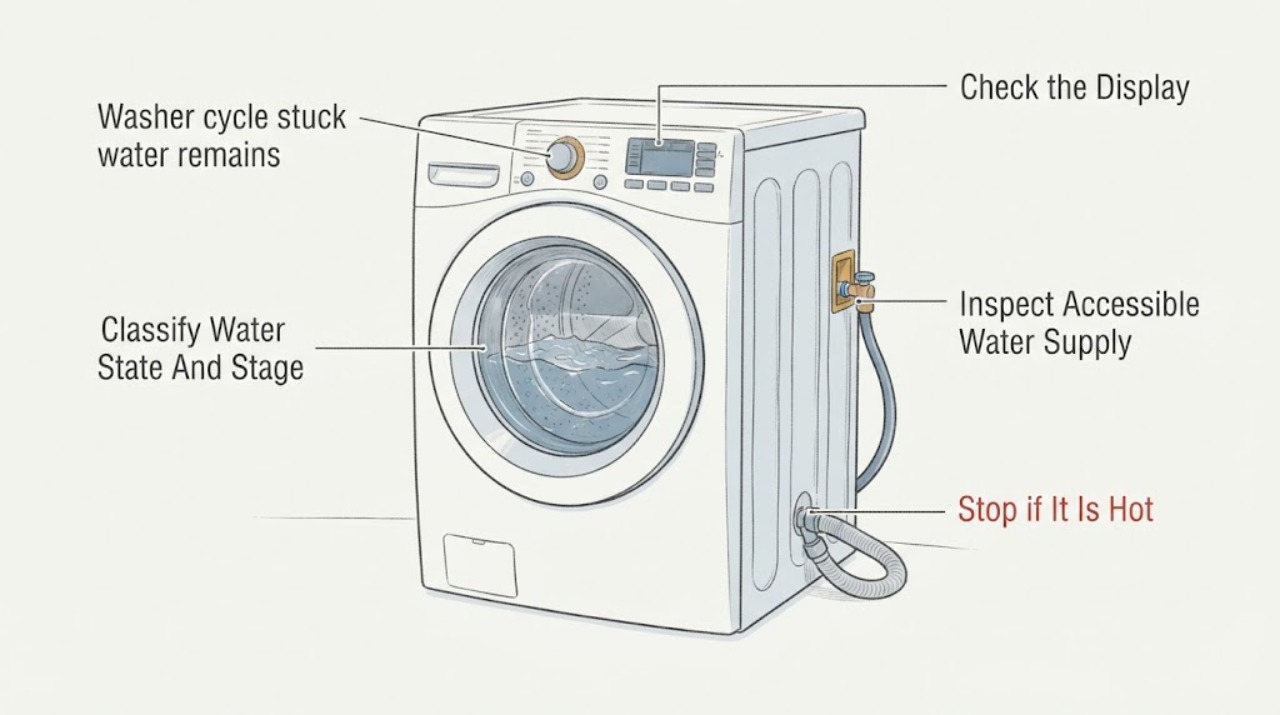 Washer cycle stuck water remains