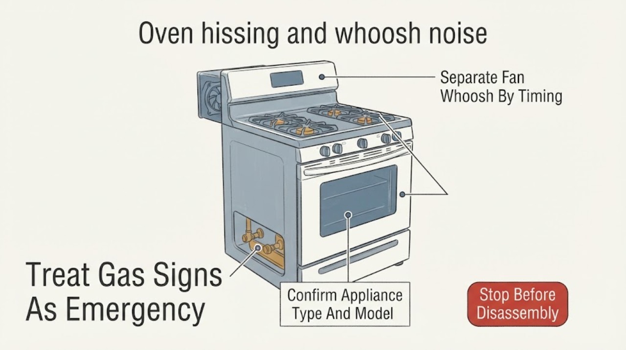 Oven hissing and whoosh noise