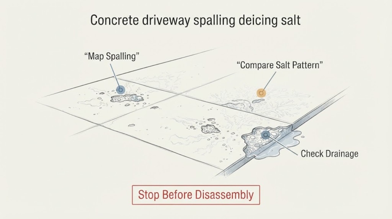 Concrete driveway spalling deicing salt