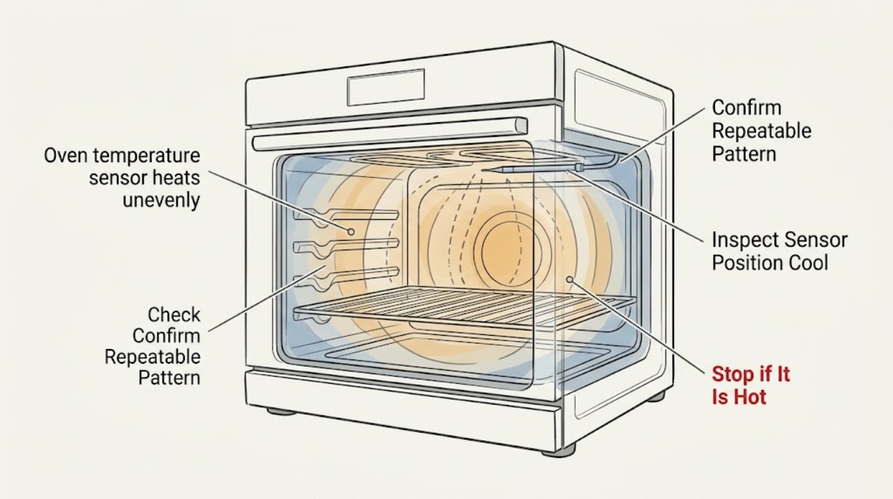 Oven temperature sensor heats unevenly