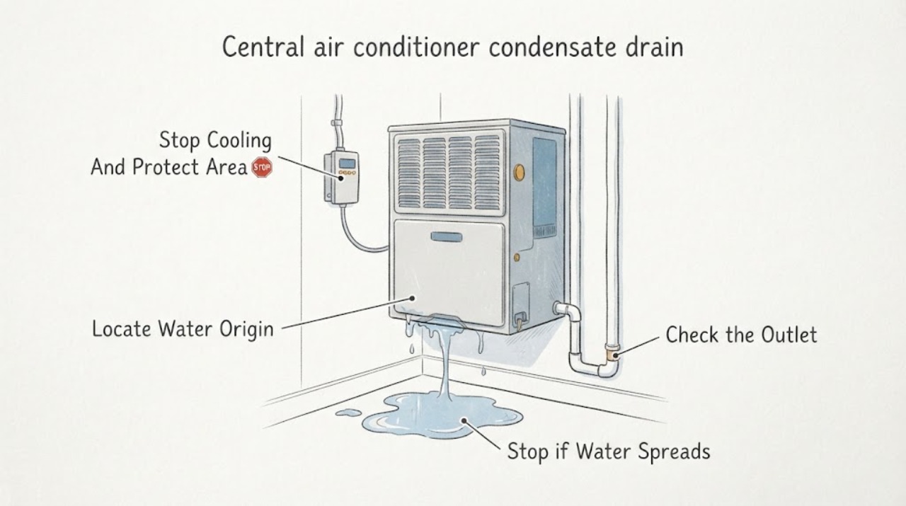 Central air conditioner condensate drain