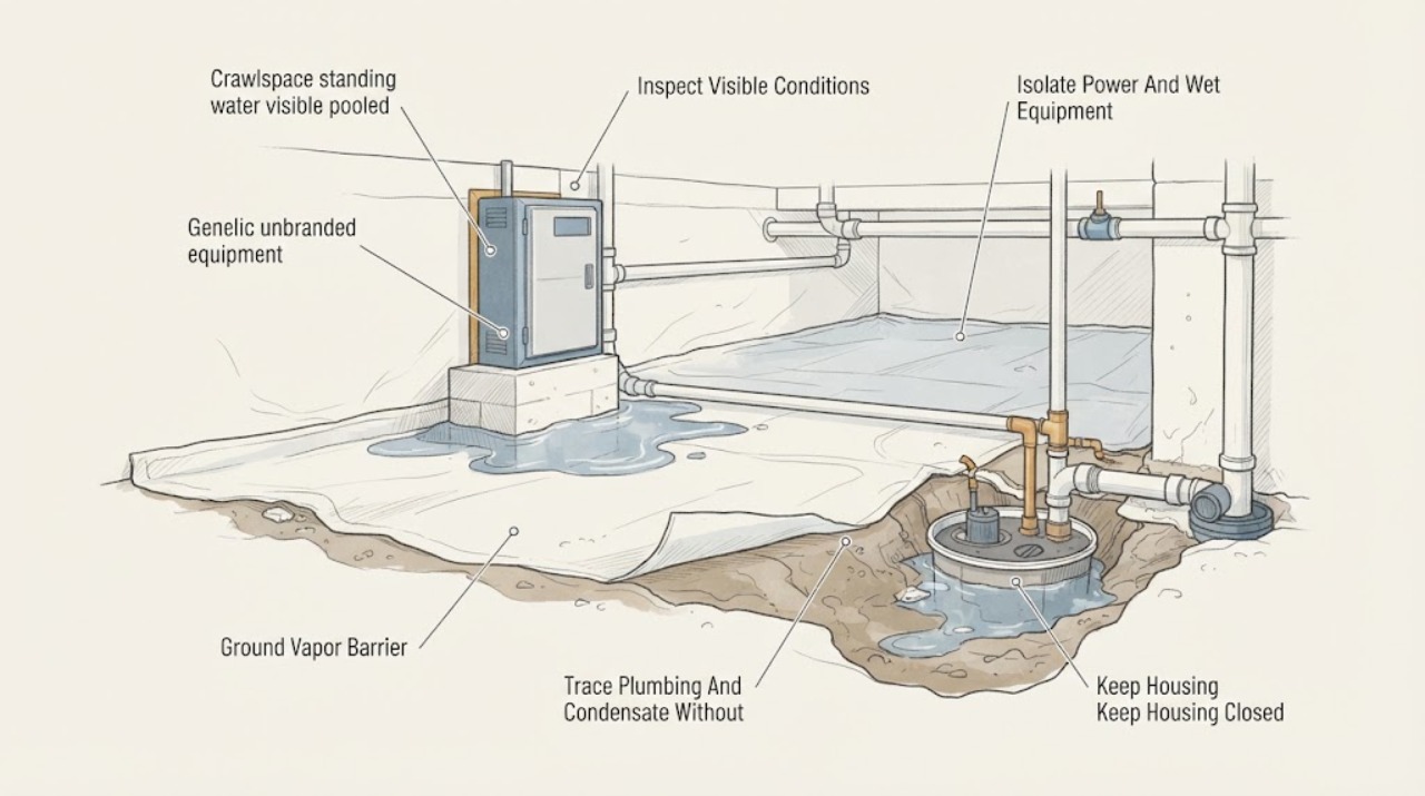 Crawlspace standing water visible pooled