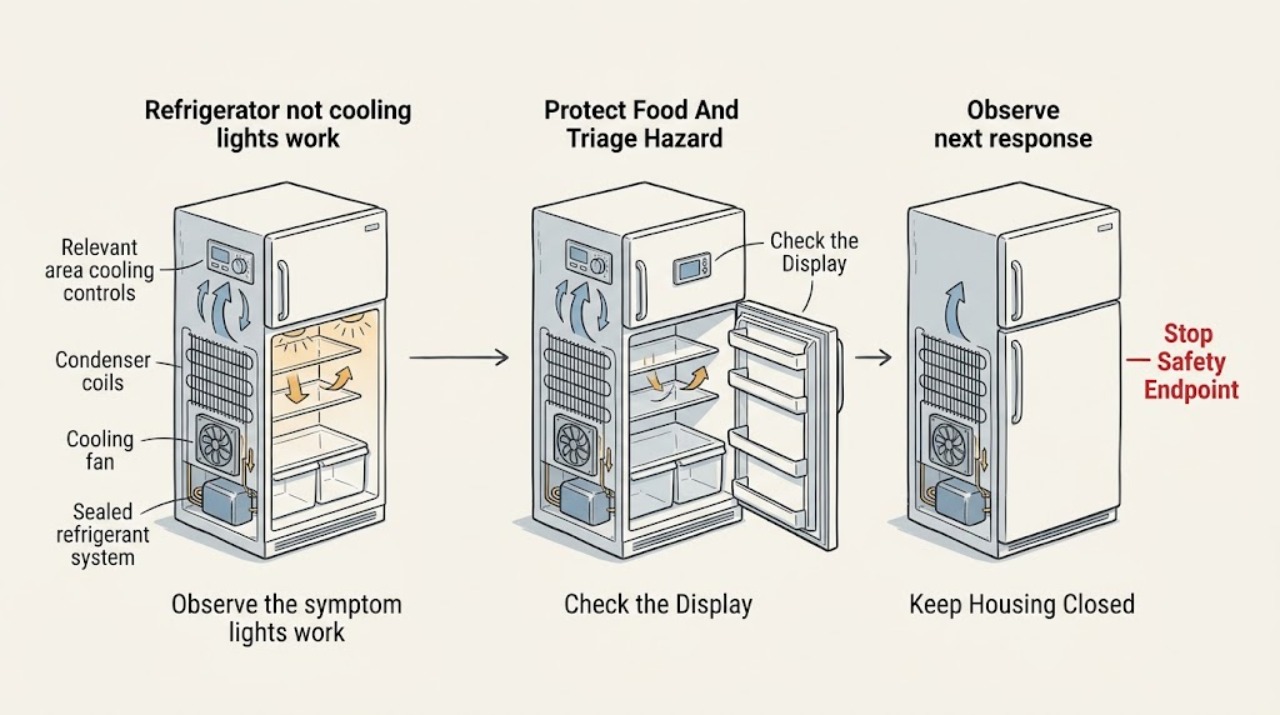Refrigerator not cooling lights work