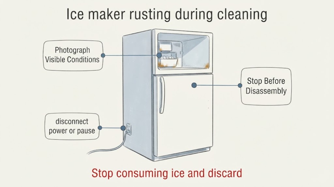 Ice maker rusting during cleaning