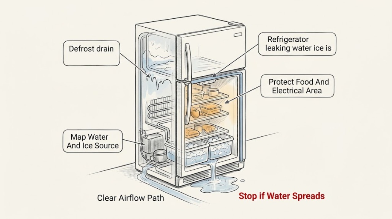 Refrigerator leaking water ice is