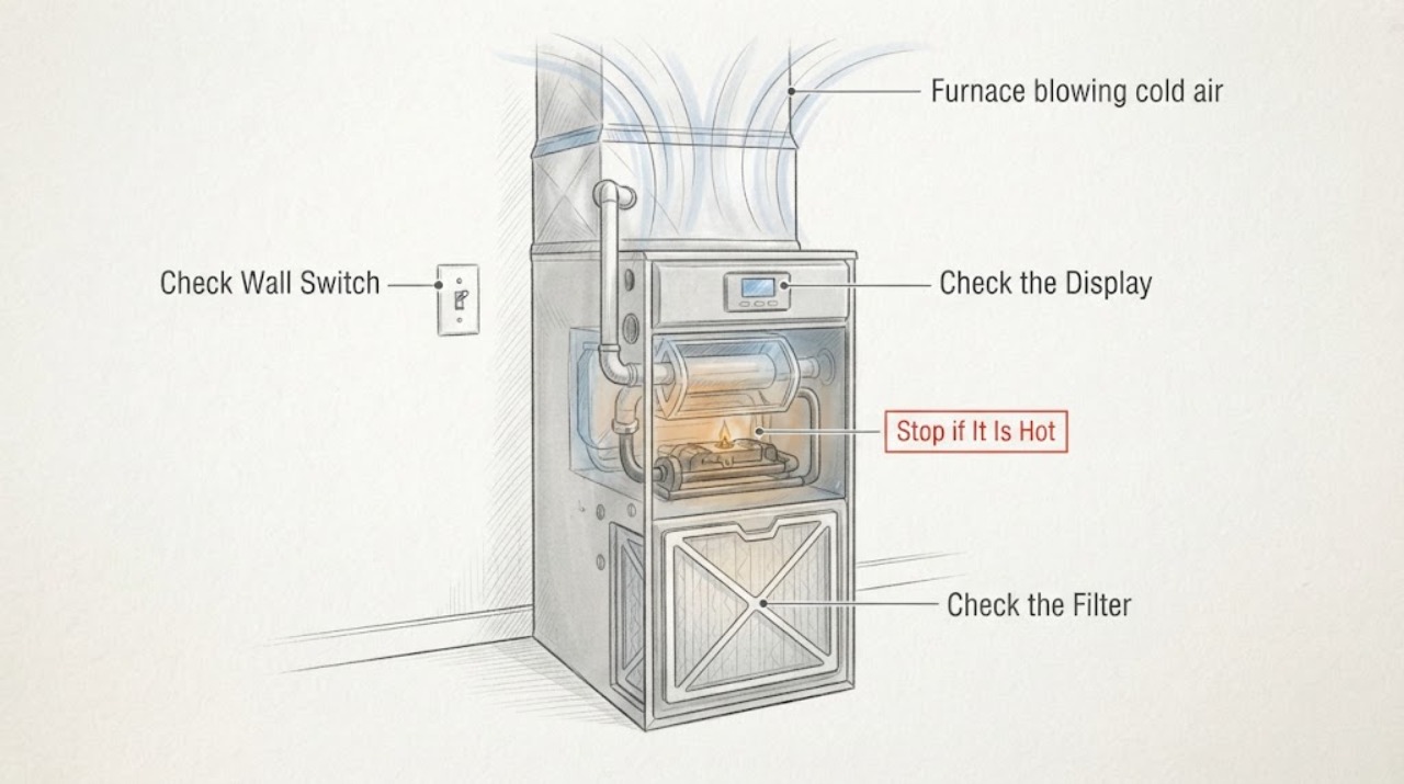 Furnace blowing cold air