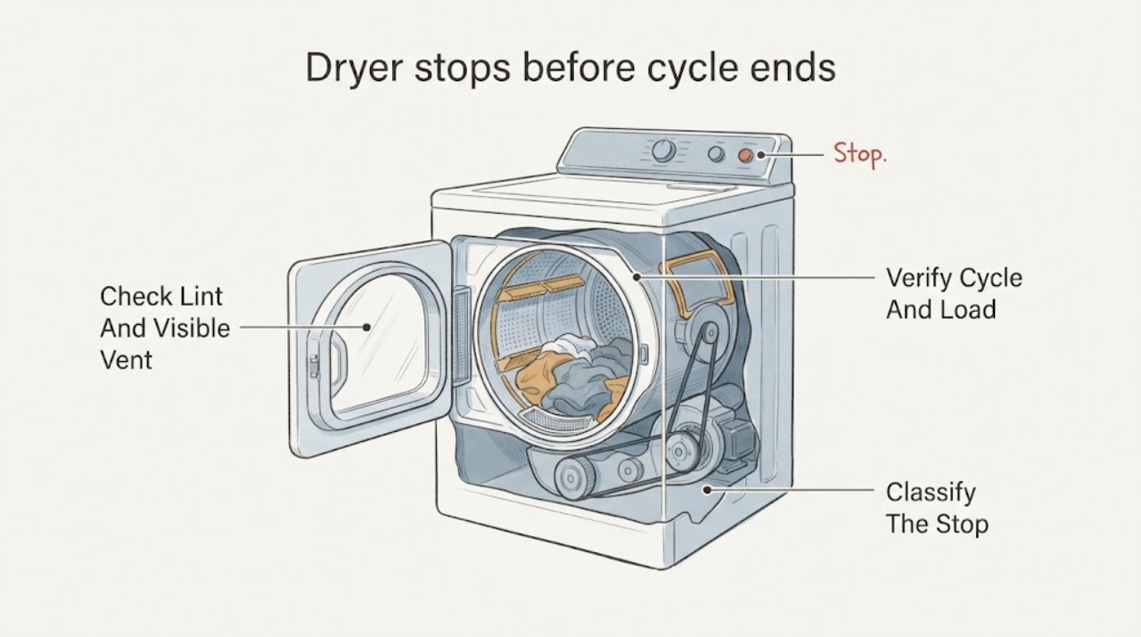 Dryer stops before cycle ends