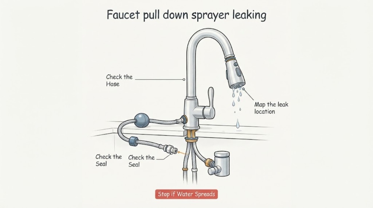 Faucet pull down sprayer leaking