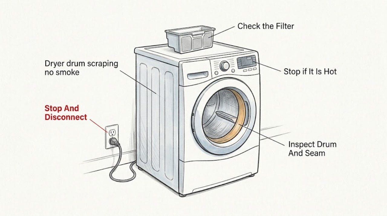 Dryer drum scraping no smoke