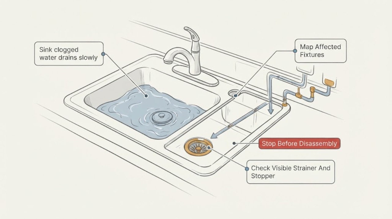 Sink clogged water drains slowly