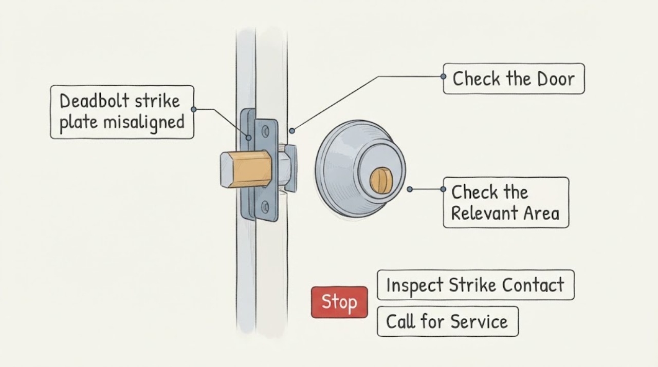 Deadbolt strike plate misaligned