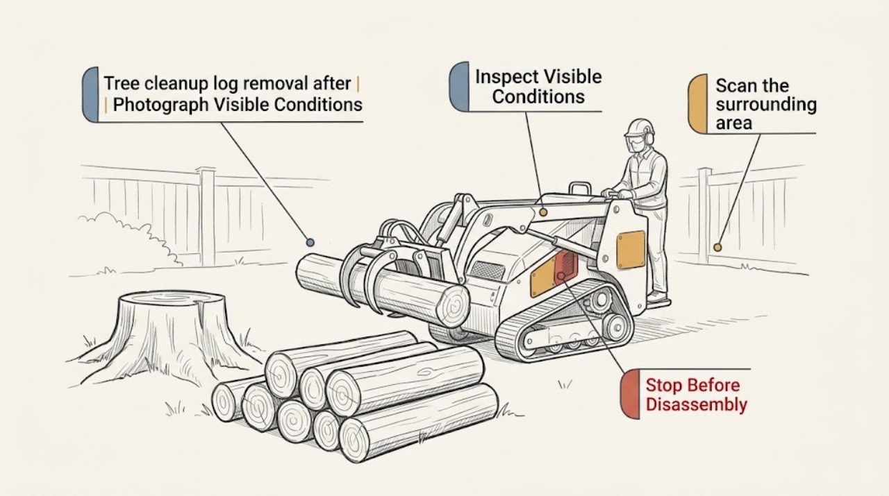 Tree cleanup log removal after