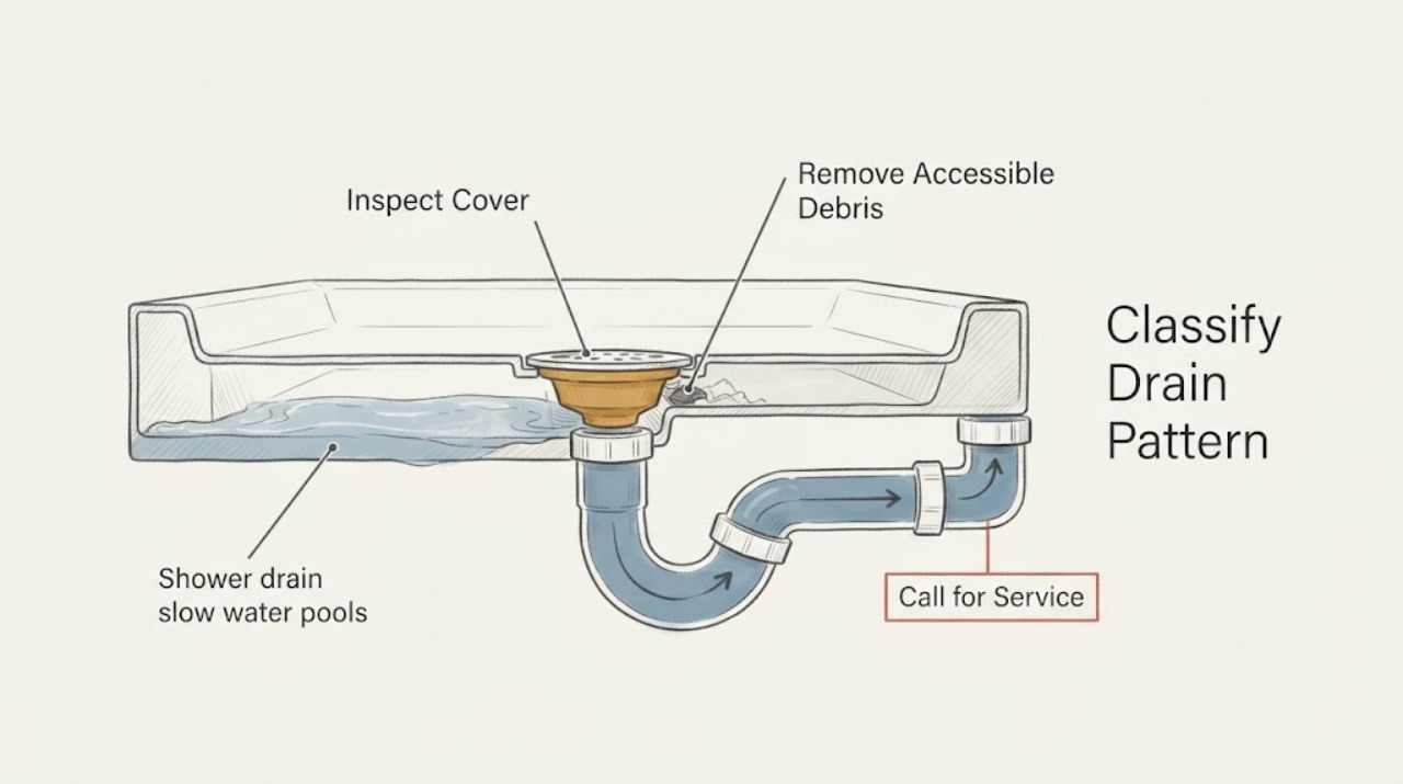 Shower drain slow water pools