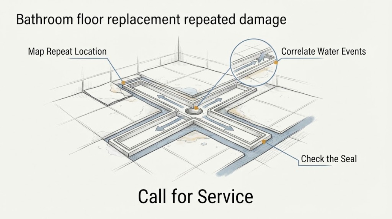 Bathroom floor replacement repeated damage