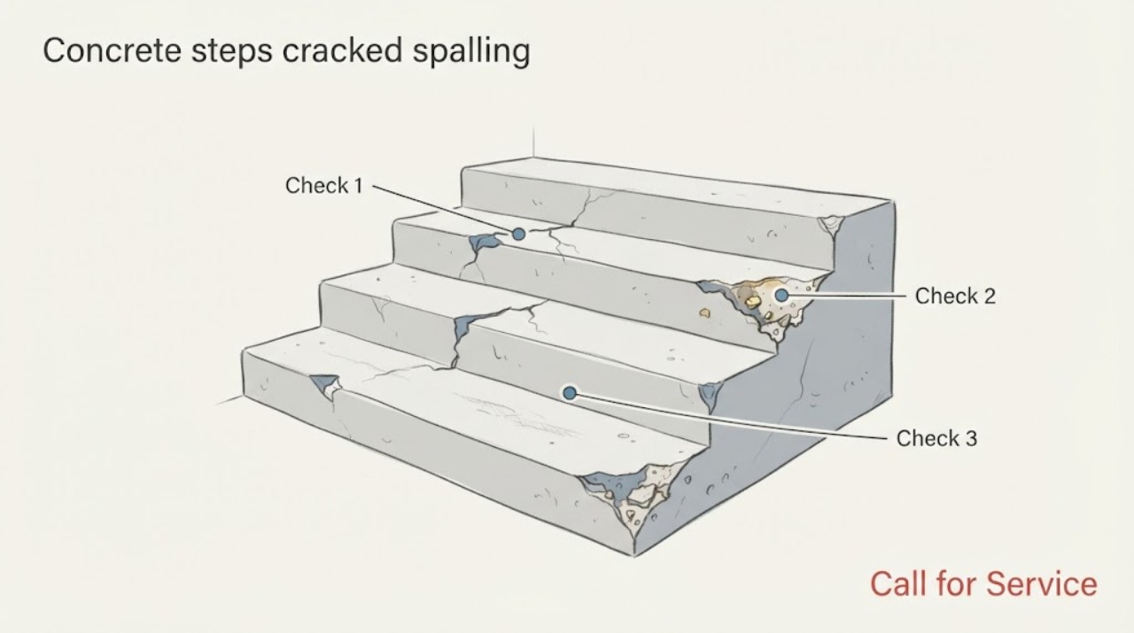 Concrete steps cracked spalling