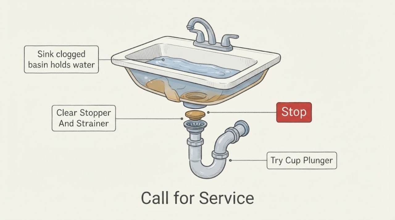 Sink clogged basin holds water