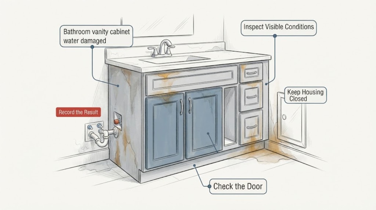 Bathroom vanity cabinet water damaged