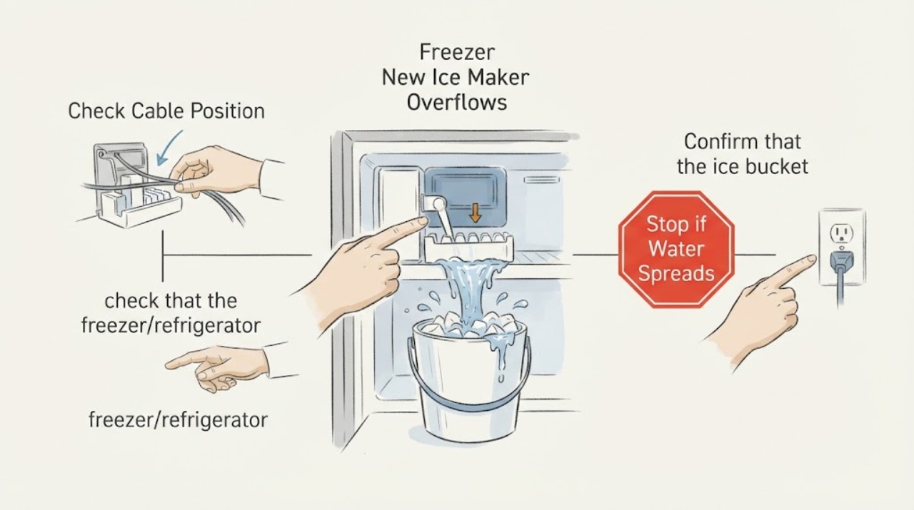 Freezer New Ice Maker Overflows