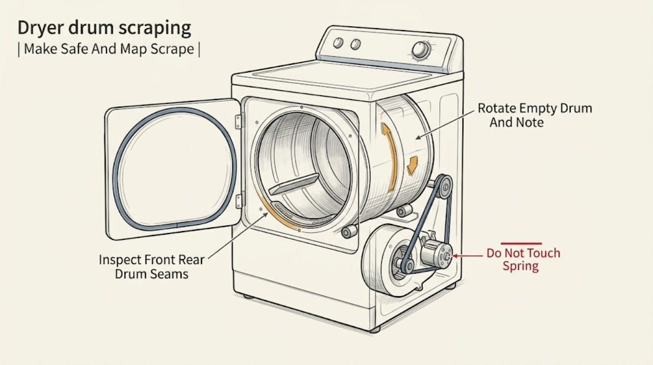 Dryer drum scraping