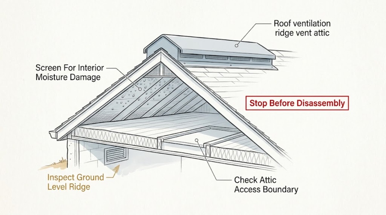 Roof ventilation ridge vent attic