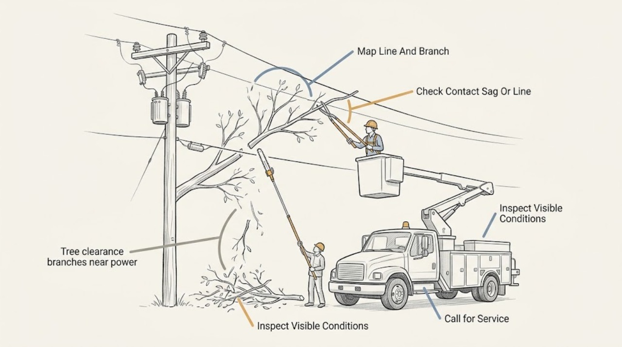 Tree clearance branches near power